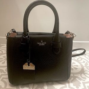 Kate Spade black purse crossbody adjustable pebbled leather pink interior